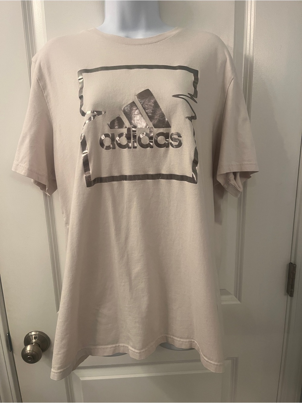 adidas Men's Light Beige Short Sleeve Tee with Metallic Logo